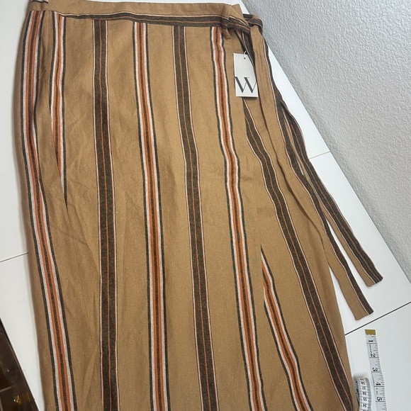 Worthington Linen CottonStriped Brown Wrap Skirt - Picture 2 of 10